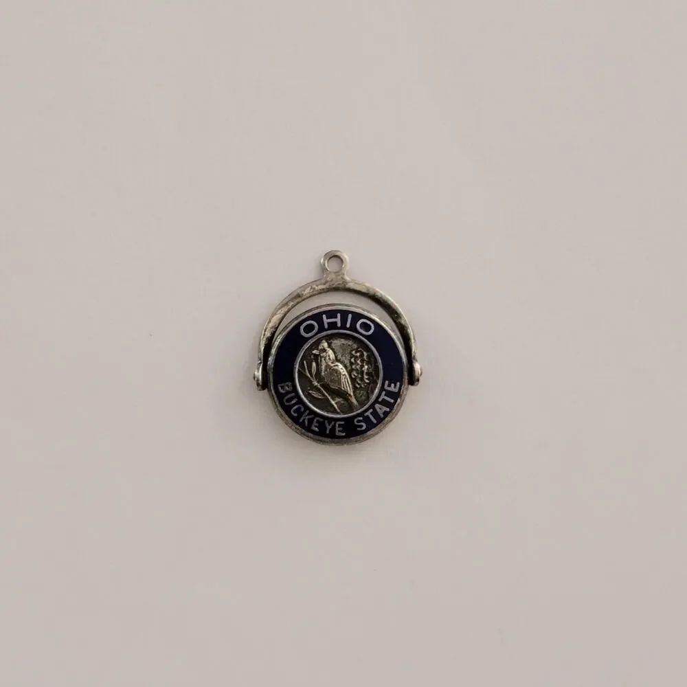 Womens Watch Blue Dial Silver Case Sterling Ohio Buckeye State Pendant